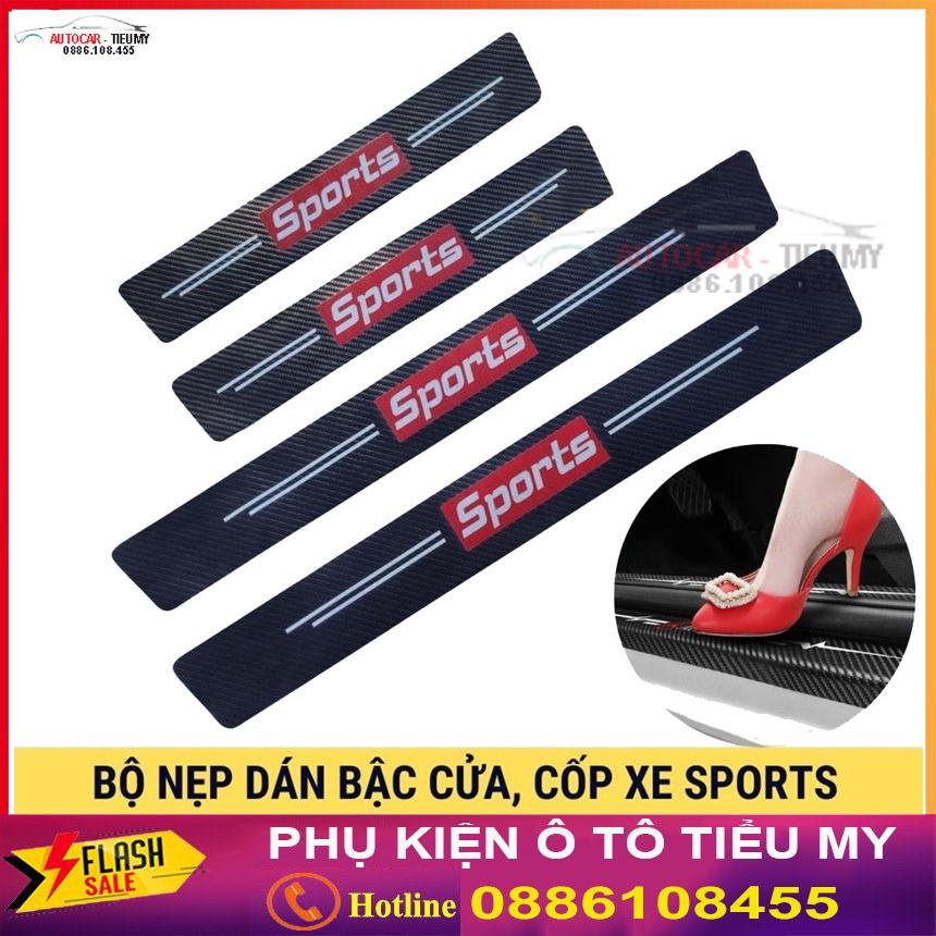 SPORTS - Bộ Miếng Dán Chống Trầy Xước Có Logo Hãng SPORTS Bảo Vệ Bậc Cửa Và Cốp Xe Hơi, Xe Ô Tô Chất Liệu Sợi Cacbon