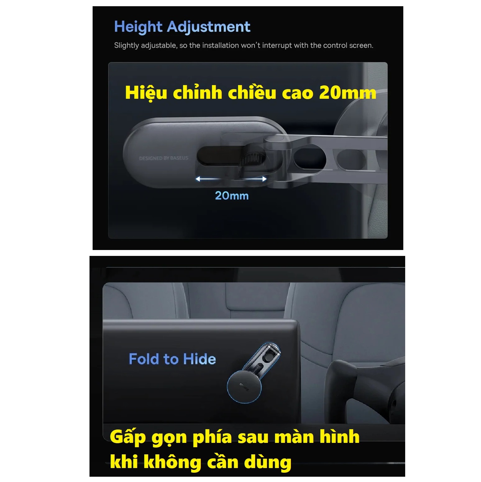 Giá đỡ điện thoại hít nam châm dạng gập dán màn hình trên ô tô Tesla Baseus T-Space BS-TS006 _ Hàng chính hãng