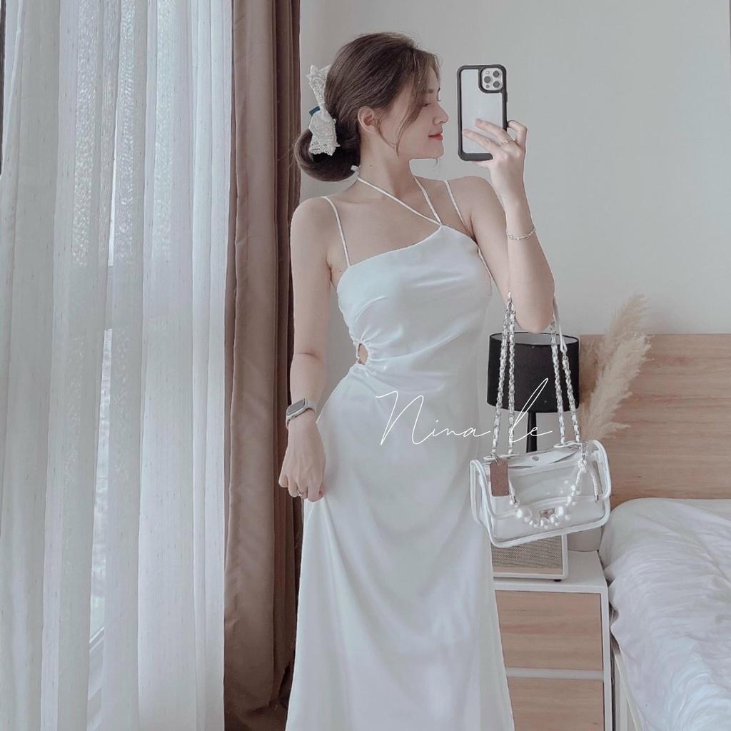 Set đầm 2s midi trắng khoét e kèm áo croptop voan hoa nổi cổ tàu áo dài cách tân trung hoa mẫu chi nina lê tết xuân