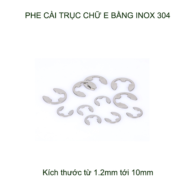 Combo bộ 10 chốt gài trục chữ E, phe cài trục bằng inox 304, nhiều cỡ tùy chọn