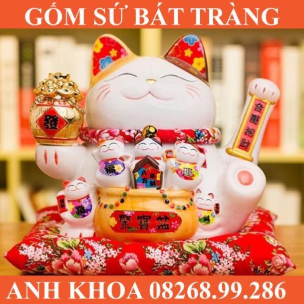 Mèo thần tài Như Ý Cát Tường - Thiên Kim Vạn Lượng có 3 cỡ - Gốm sứ Bát Tràng Anh Khoa