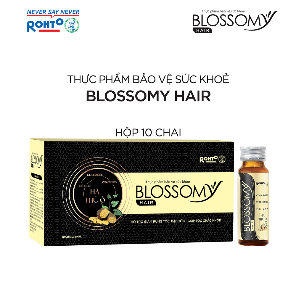 Nước uống giúp giảm rụng tóc, sáng da Blossomy Hair lốc 10 chai x 50ml