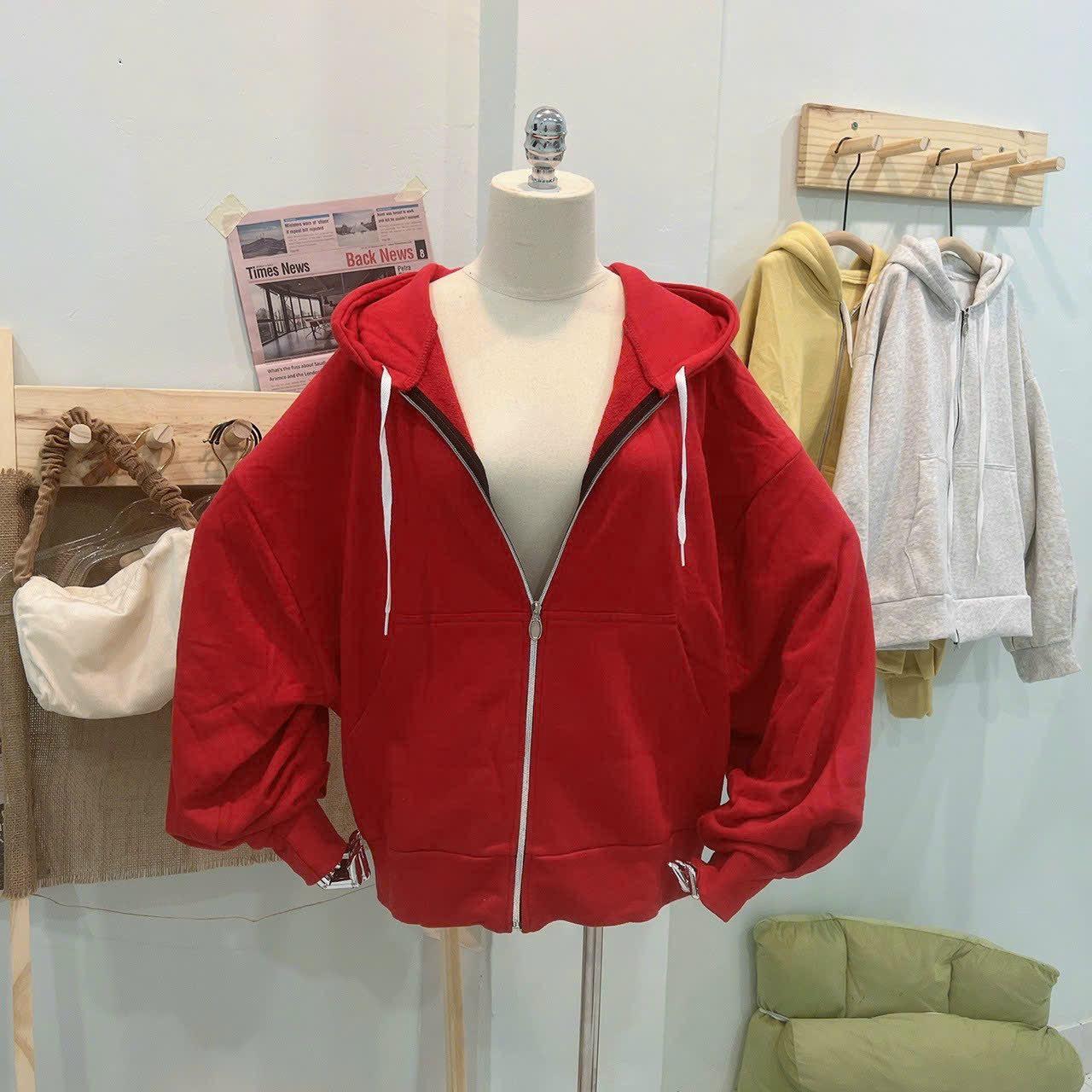 [FREESHIP] Áo Khoác Hoodie Nữ Nỉ Form Rộng Cánh Tay Phối THeo Phong Cách Hàn Quốc Chất Vải Siêu Dày Dặn Hàng Hot Trend HTM FASHION - Red