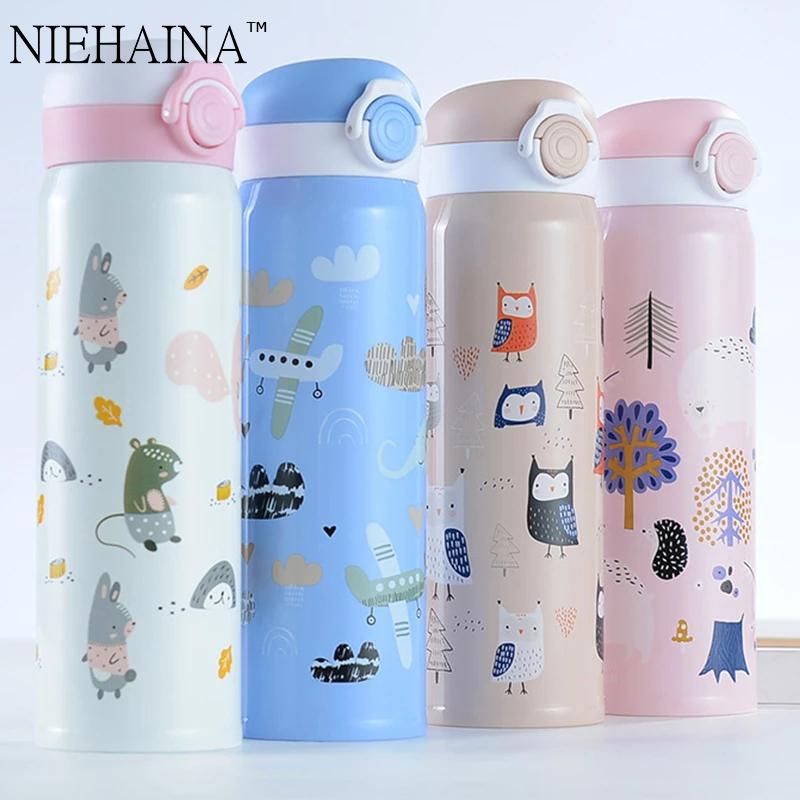 500Ml Giữ Nhiệt Màu Thép Không Gỉ 304 Hoạt Hình Dễ Thương Nảy Bình Giữ Nhiệt Chân Không Nước Cốc Du Lịch