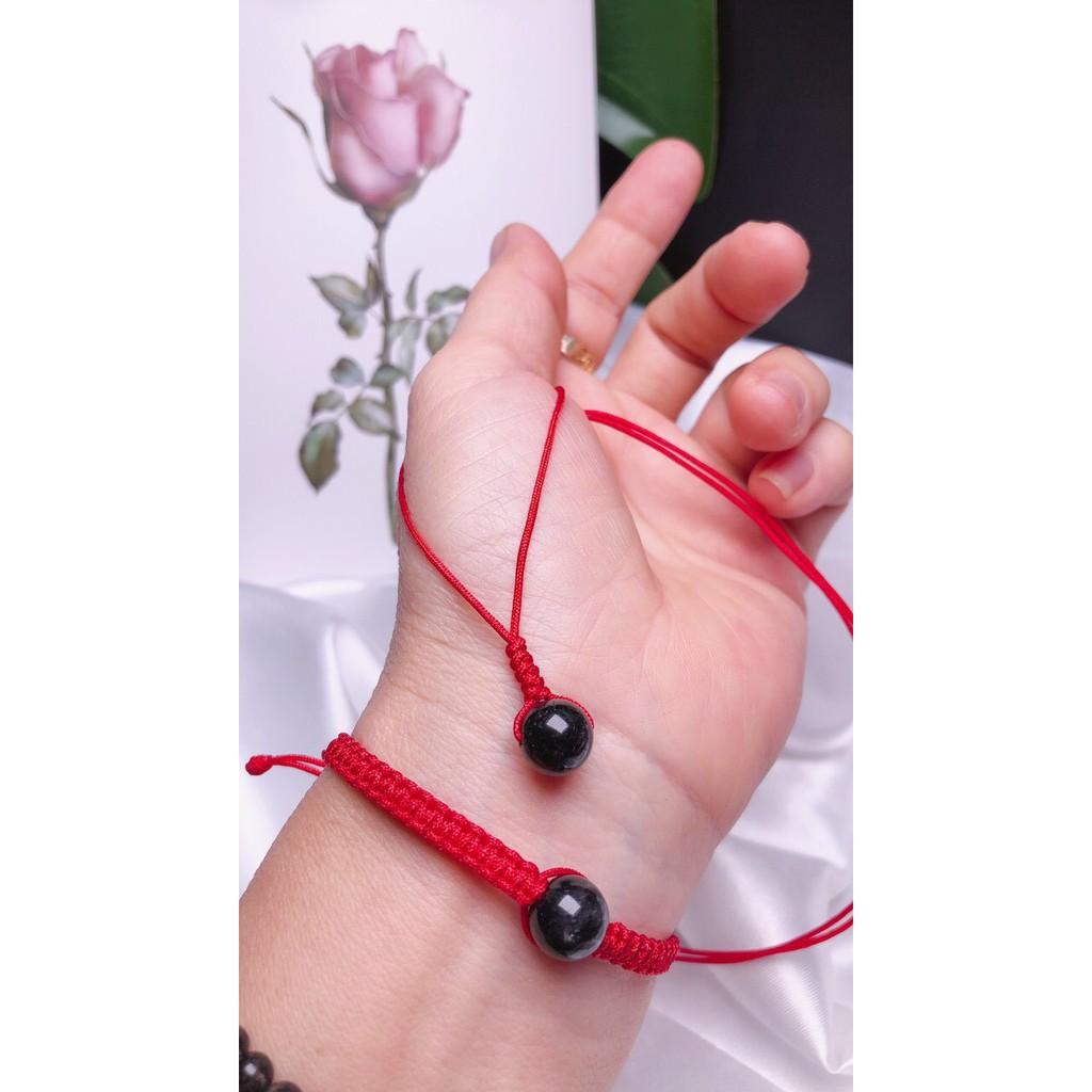 COMBO VÒNG VÀ DÂY CHUYỀN ĐÁ THẠCH ANH ĐEN DÂY ĐỎ