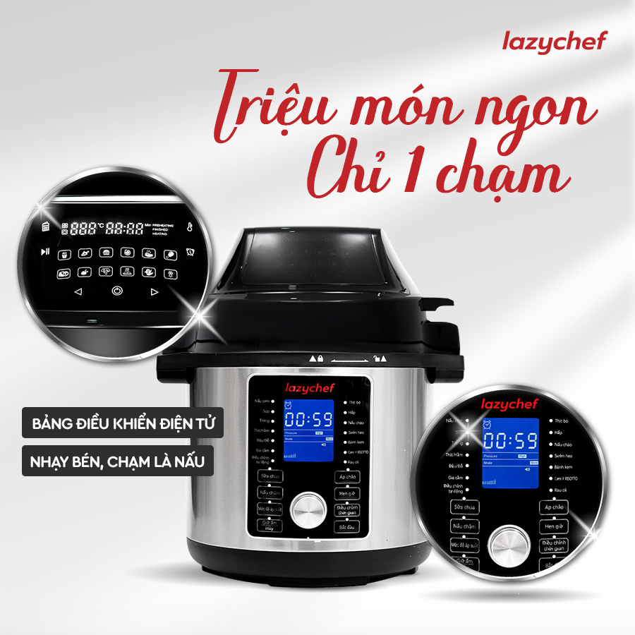 Nồi Chiên Hầm Lazychef 16IN1 - Nồi Áp Suất Cao Cấp Kiêm Nồi Chiên Không Dầu Dung Tích Lớn, Thay Thế Mọi Thiết Bị Nhà Bếp, Hàng Chính Hãng