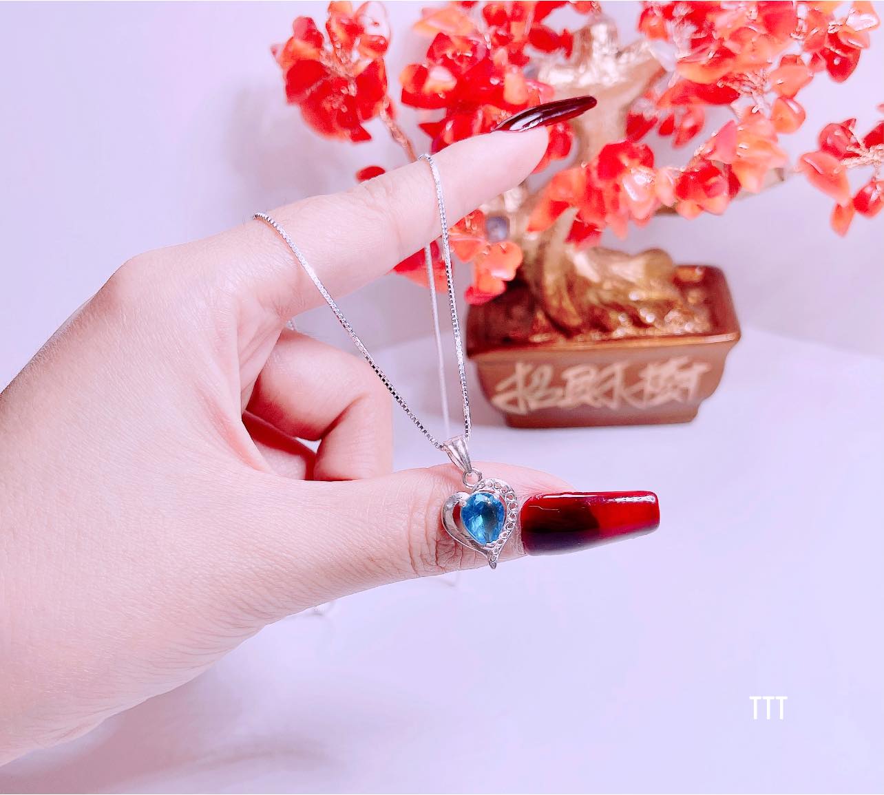 Dây chuyền nữ mặt tim đá chất liệu bạc s925 MS11e