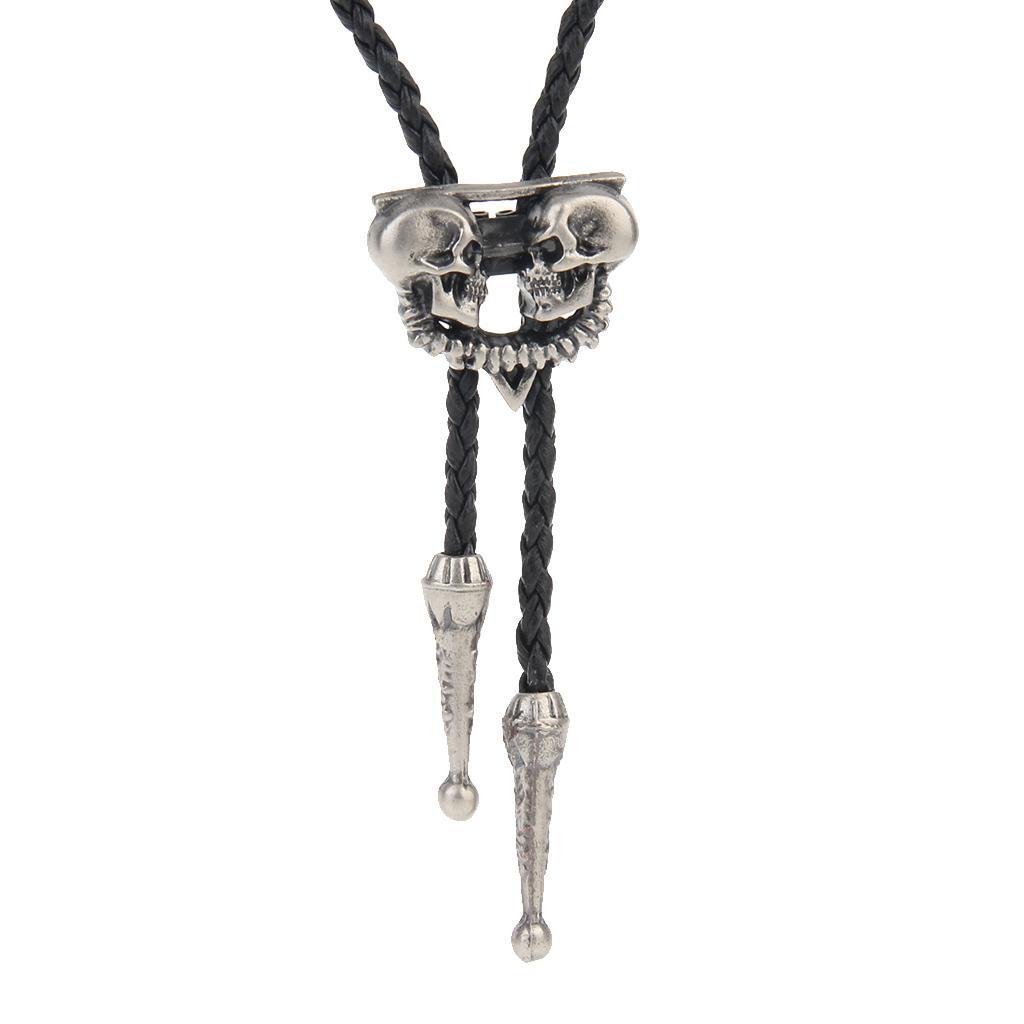 3X Punk Skeleton Skull Bolo Tie Leather Necktie Necklace Western Antique Silver