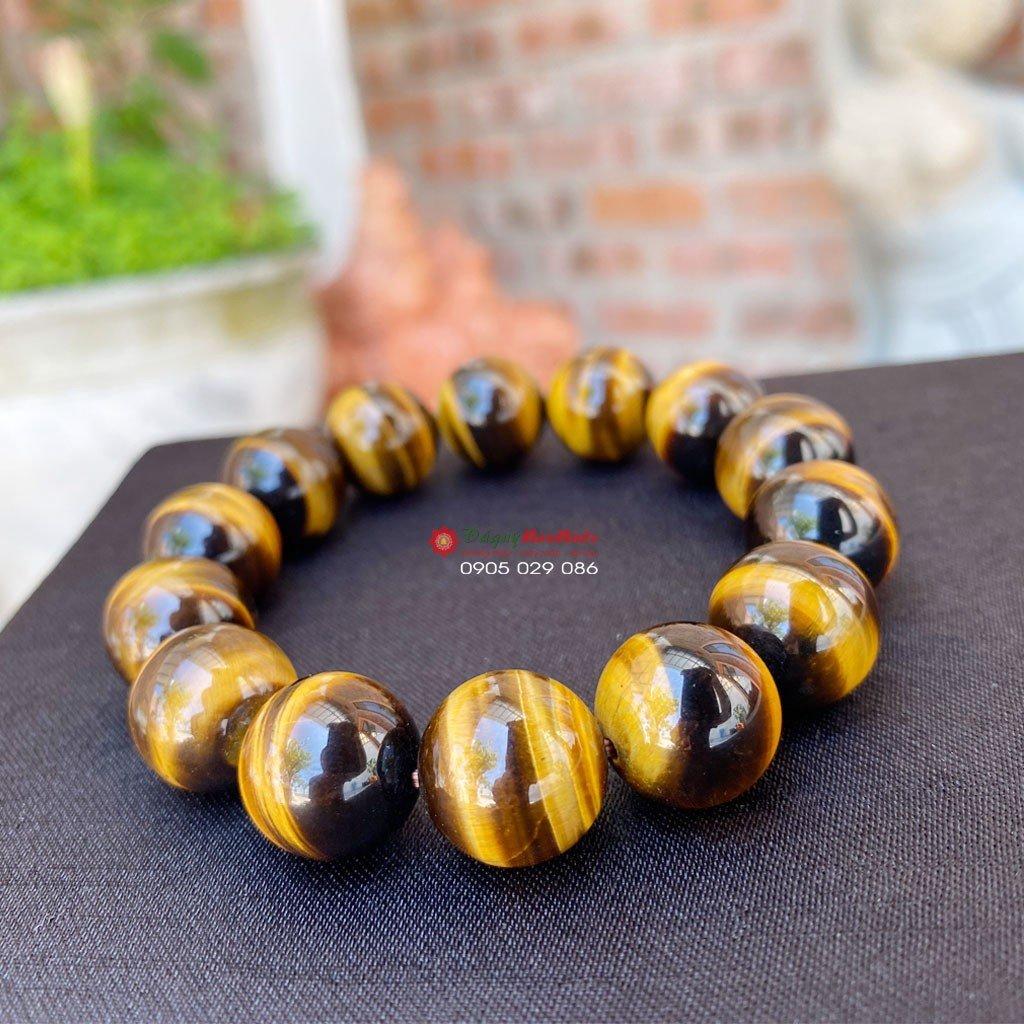 Vòng tay Nam đá mắt hổ kích thước hạt 14ly