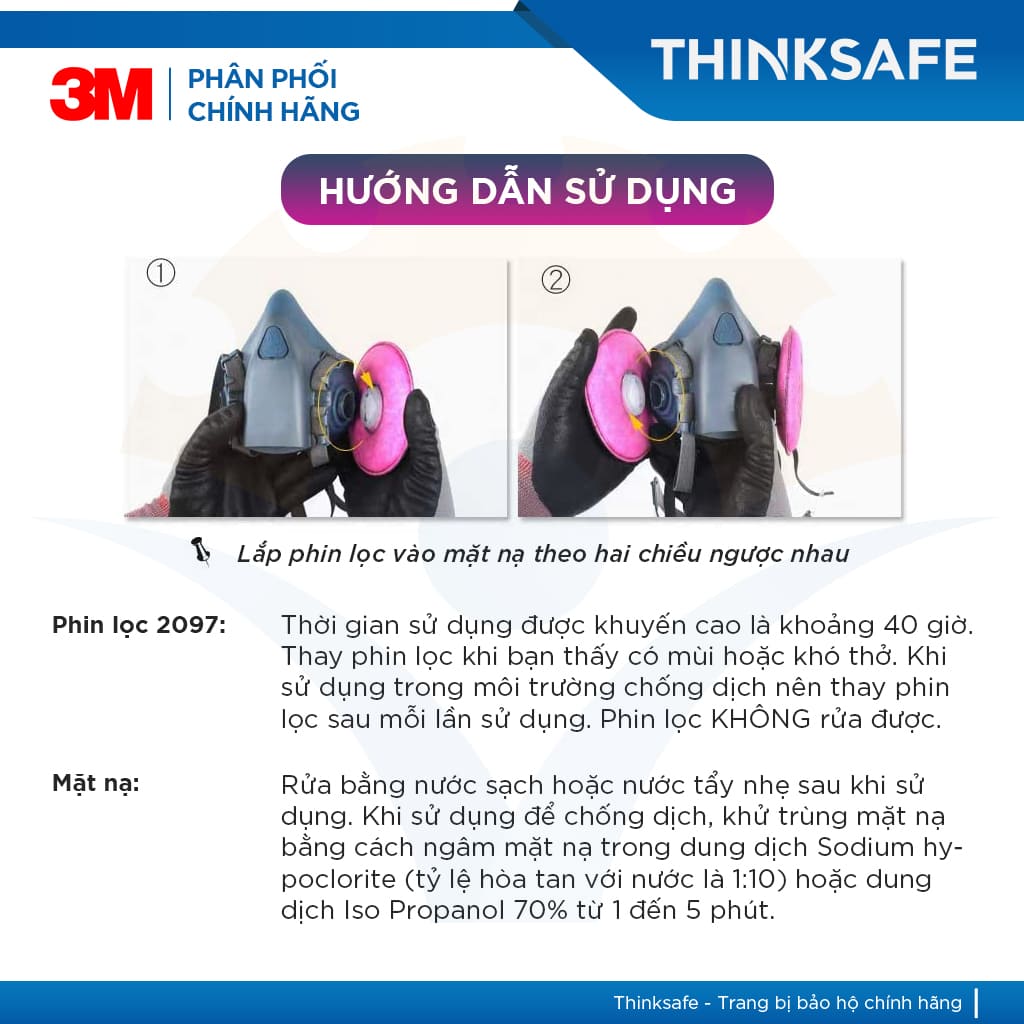 Mặt nạ phòng độc 3M 7502 bộ 3 món sử dụng phin 3M 2097 - Mặt nạ N95 phòng dịch, chống bụi, chống độc, khói hàn - lọc hơi hữu cơ nồng độ thấp