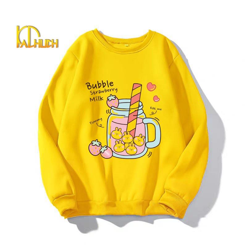 ÁO SWEATER NỮ IN BUBBLE STRAWBERY MILK NHIỀU SIZE NHIỀU MÀU LỰA CHỌN VẢI NỈ BÔNG