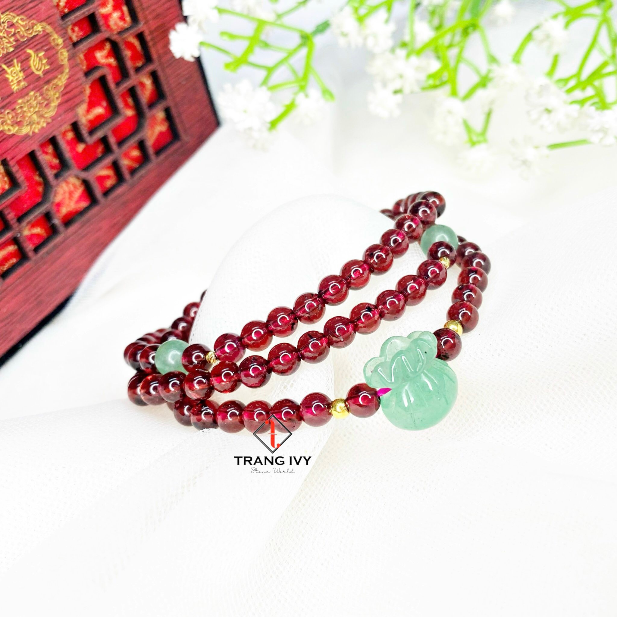 Chuỗi Vòng Tay Garnet Mix Túi Tiền Đá Aven