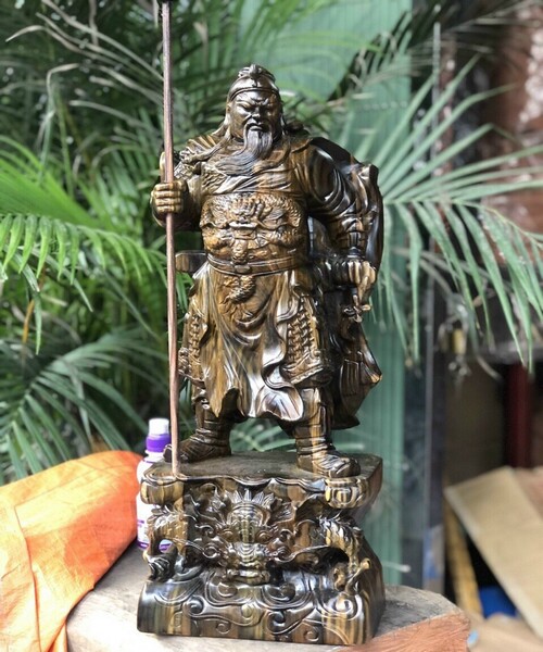 Tượng Quan Công Gỗ Mun Hoa - Cao 50cm, Ngang 16cm, Sâu 15cm