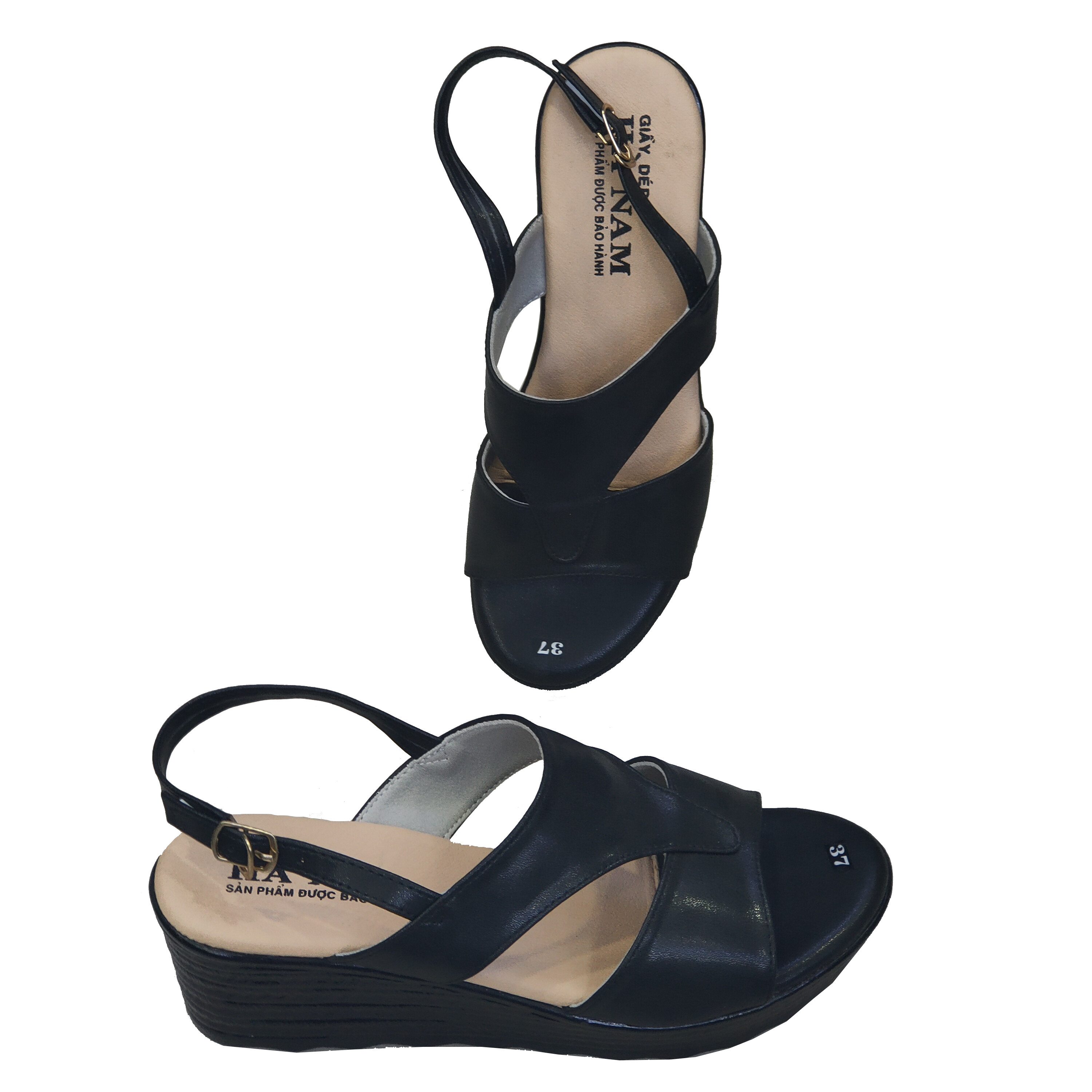 Giày Sandal Nữ Đế Xuồng HÀ NAM Da Bò Thật Cao Cấp 7cm DNU2060