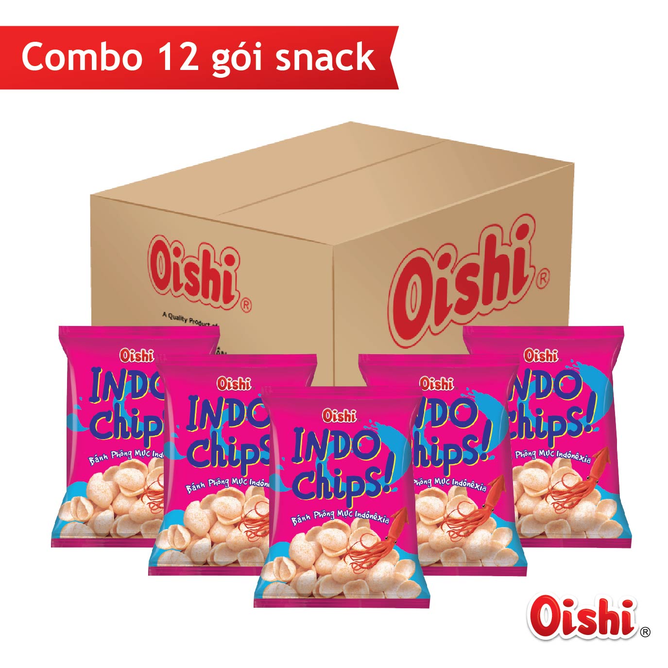 Combo 12 gói Oishi Snack Phồng Mực Indochips