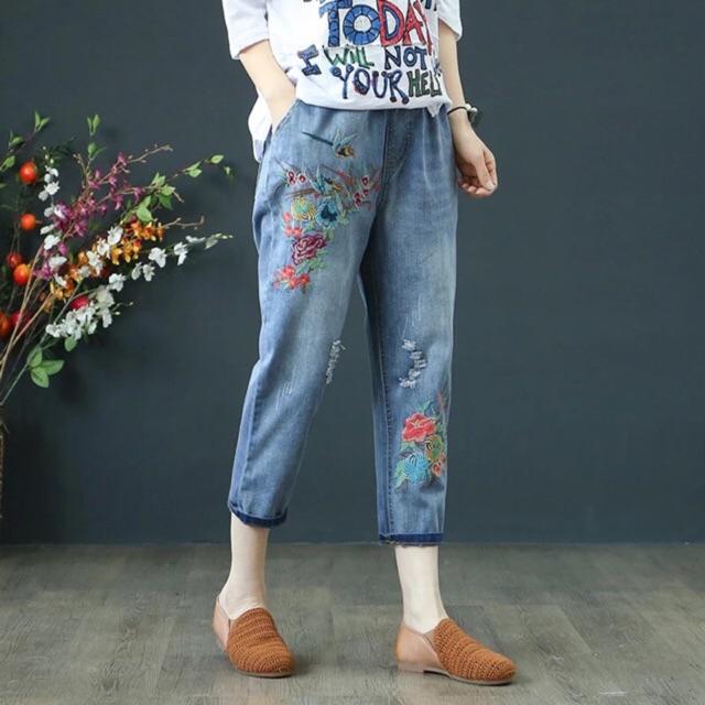 Quần bò thêu hoa cao cấp QB012