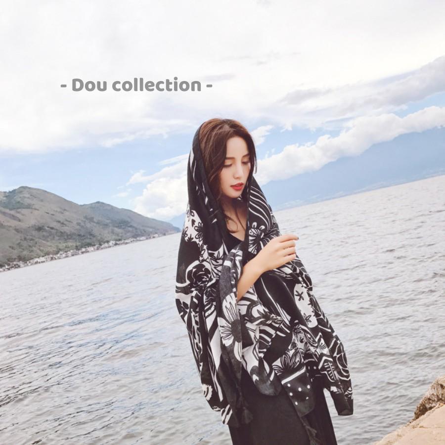 Khăn Choàng Cổ Boho Họa Tiết Thổ Cẩm Du Lich Biên Vintage - Chất Liệu Cotton - Size:90x180cm - Mã KC007