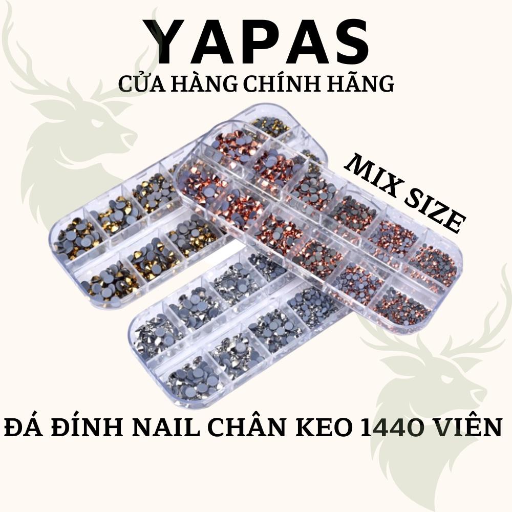 Đá đính móng nail chân keo YHB lưới khay mix size 12 ô 1440 viên, đá nail gắn móng phụ kiện quần áo túi ví siêu sáng