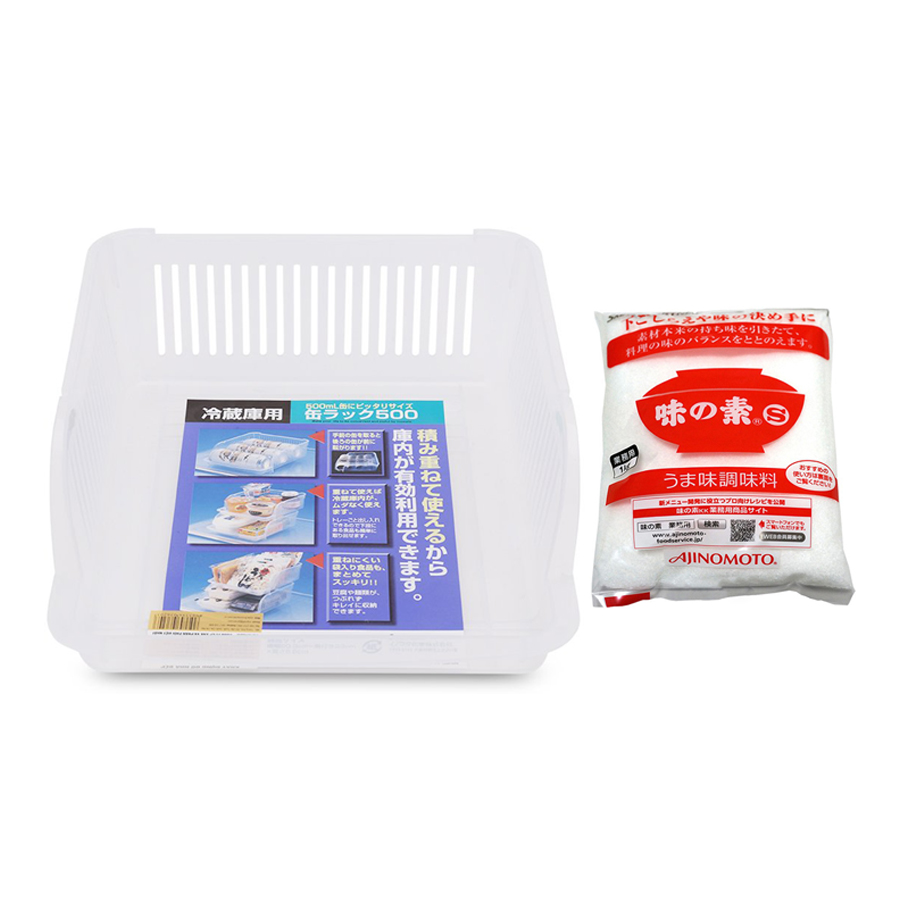 Combo Khay Đựng Thực Phẩm Khô Nhà Bếp (Cỡ Vừa) + Bột Ngọt Ajinomoto Gói 1kg - Nội Địa Nhật Bản