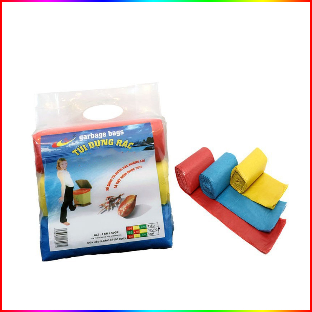 Set 3 Cuộn Túi Đựng Rác Size Trung 65X55Cm Tự Phân Hủy 3 Màu Nặng 1Kg
