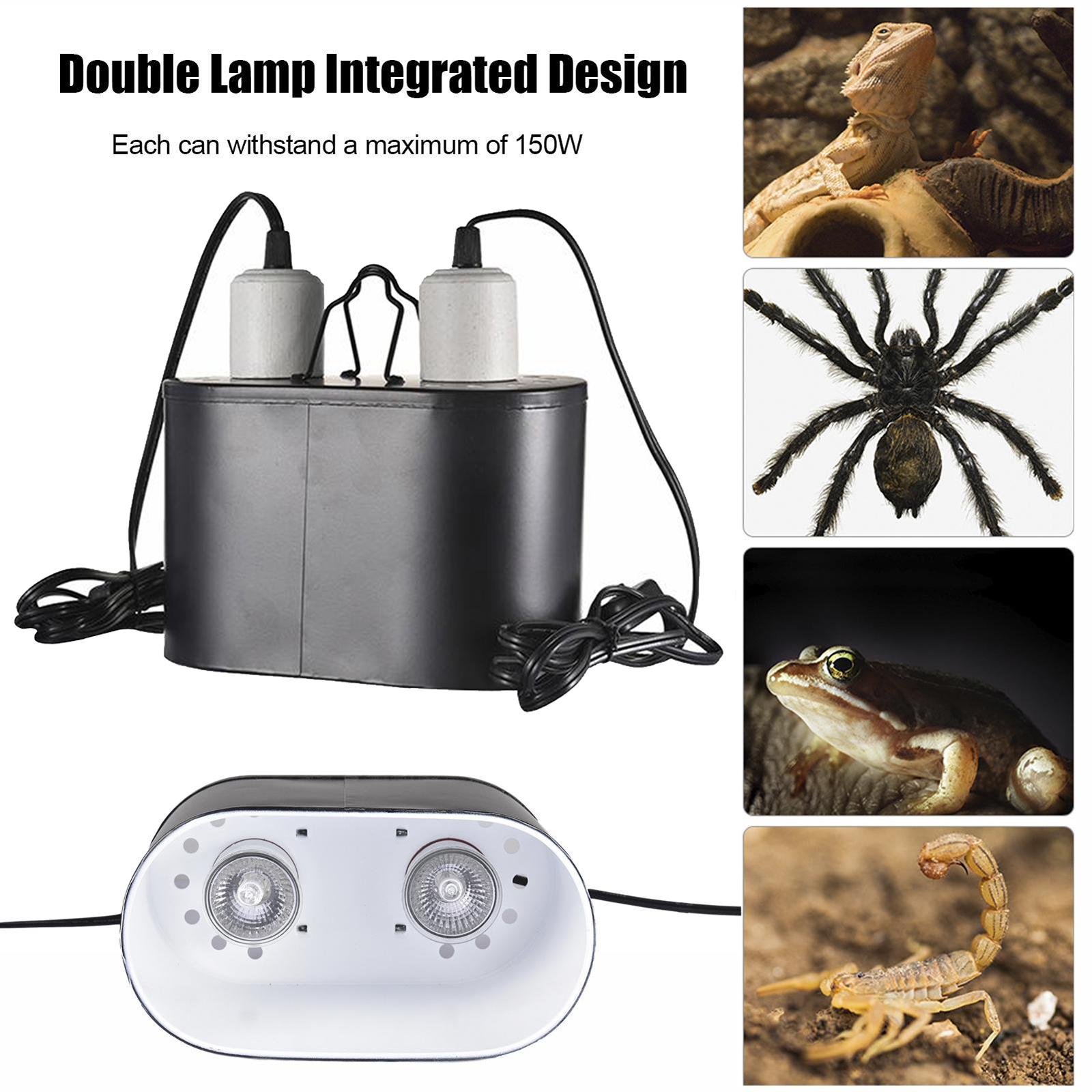 Reptile Heat Lamp Base, Basking Spot Lamp Holder & 2 Switches, UVA UVB Reptile Lamp Fixture E27 Holder for Lizard Turtle Snake Amphibian & Aquarium