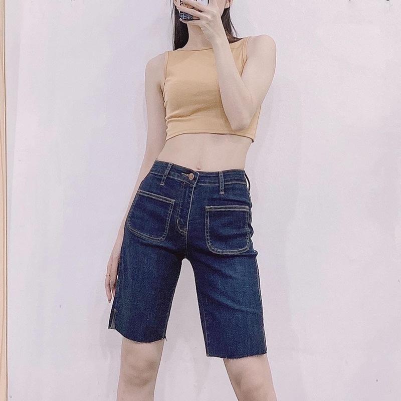 Quần Short Jean Ngố - Quần Jean Lửng Xuất Xịn Phối Túi Kiểu Vintage