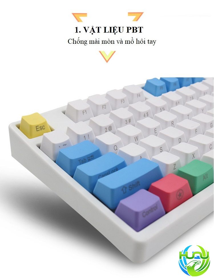 Keycap Bàn Phím Cơ Huqu HQ-104 Gồm 104 Nút bàn phím, Chất Liệu PBT - Hàng Chính Hãng