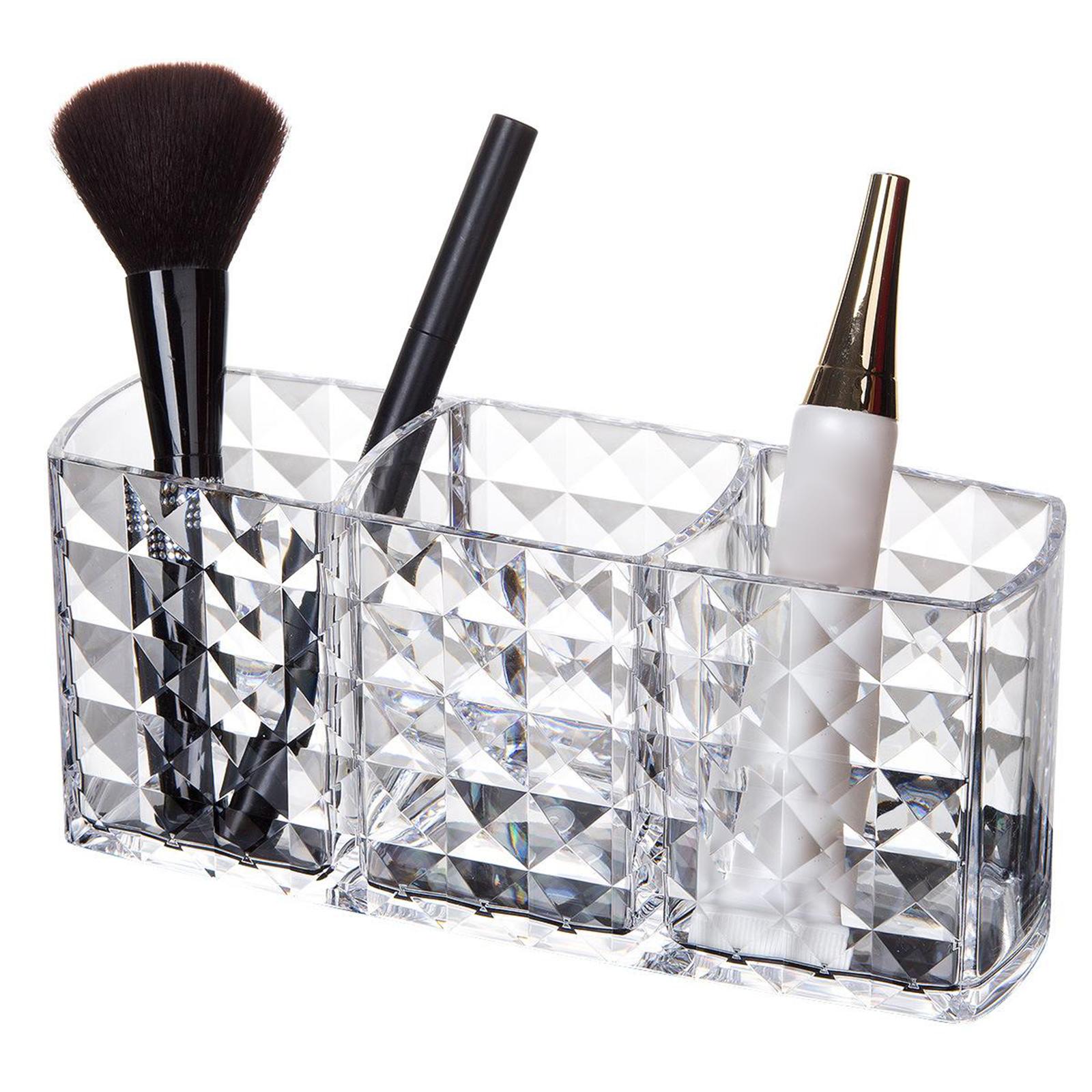 Clear Acrylic Makeup Brush Organizer Storage Case Pen/Pencil Holder 3 Grids