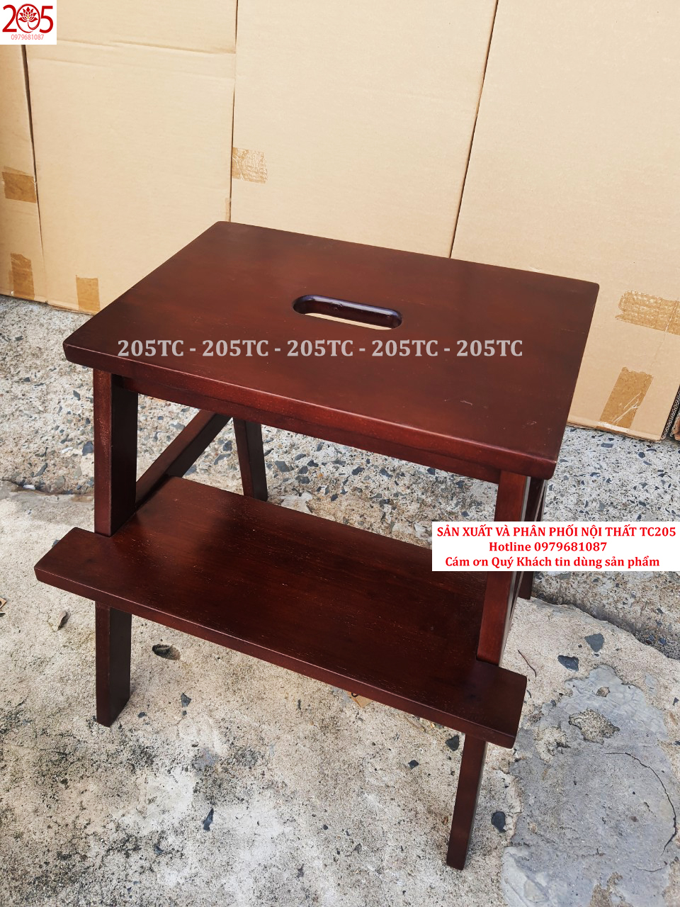 Ghế bậc thang 2 tầng bằng gỗ cao su 100% - 205 TC WOODEN STOOL