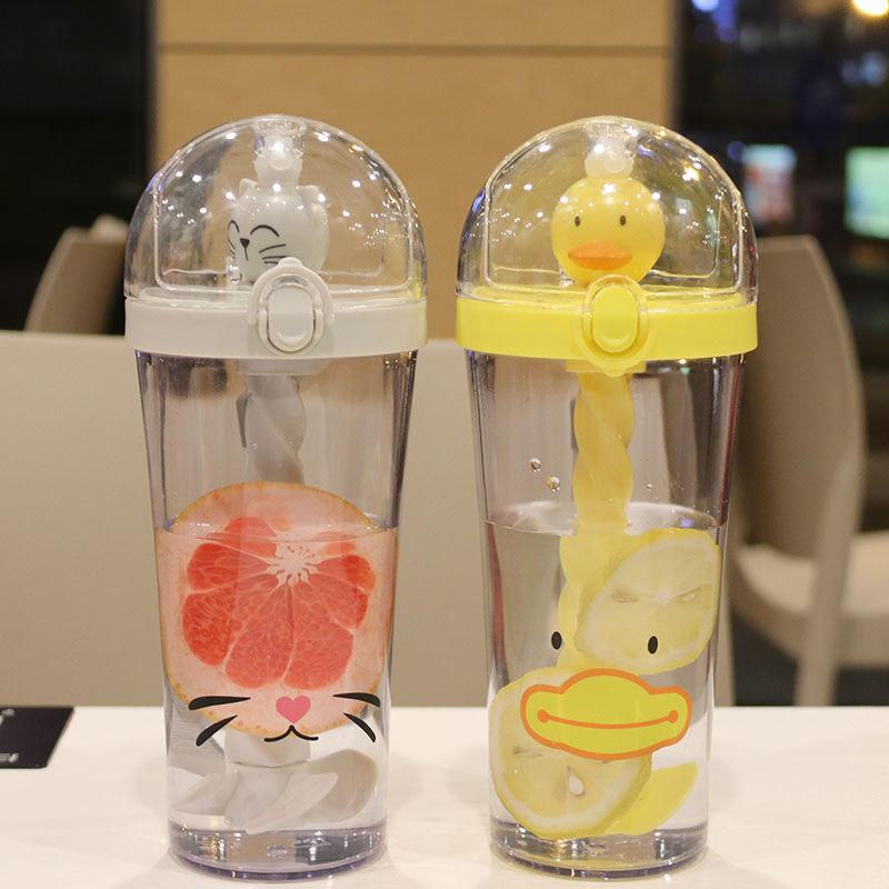 500Ml Bình Lắc Thể Thao Xe Đạp Nước Có Ống Hút Kawaii Gấu Du Lịch Trà Nước Sữa Di Động Dễ Thương Trẻ Uống chai