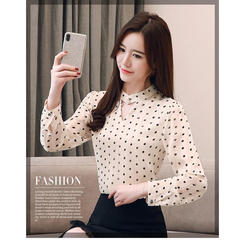 ÁO CHẤM BI CỔ CÁCH ĐIỆU