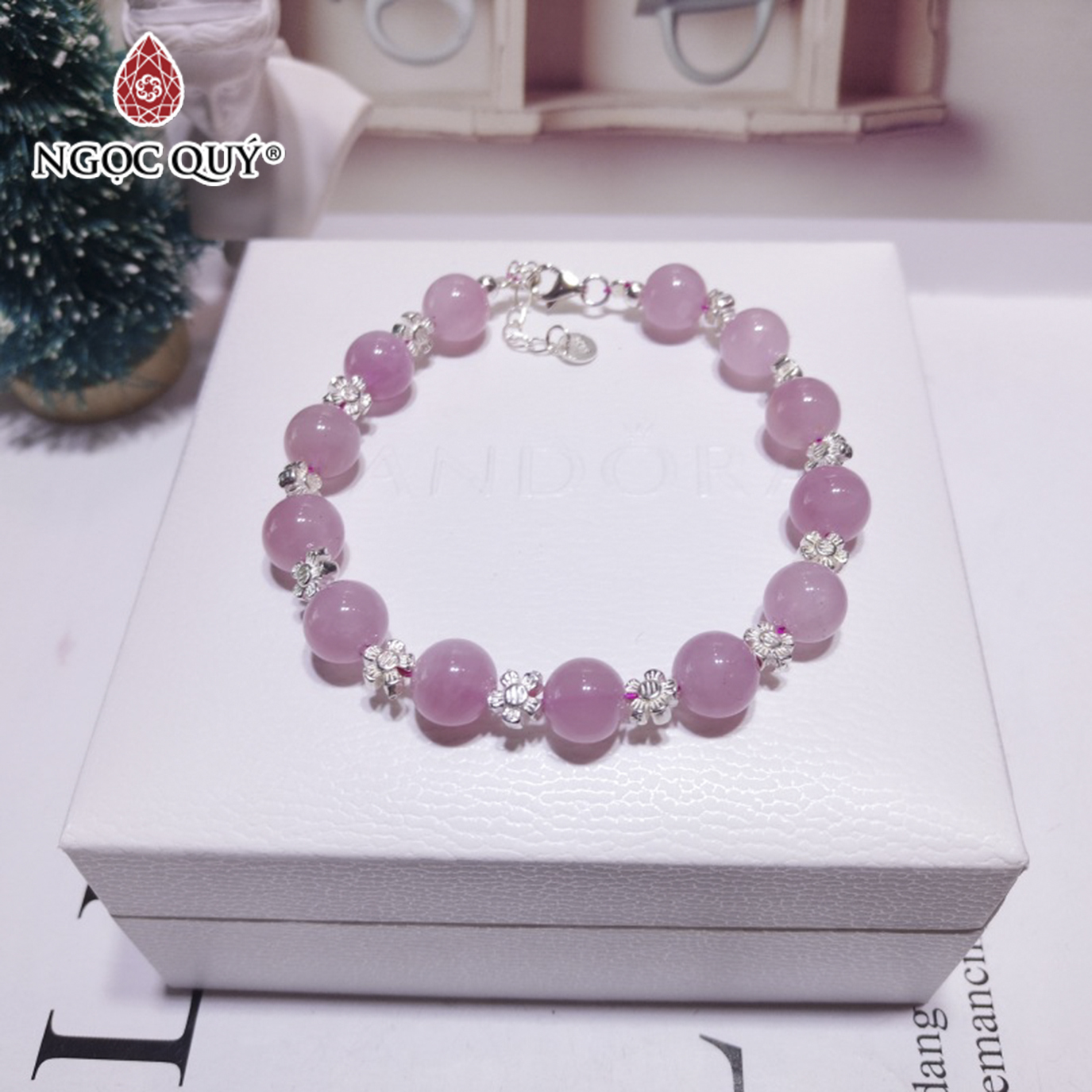 Vòng thạch anh hồng madagascar 8mm phối charm bạc mệnh hỏa, thổ - Ngọc Quý Gemstones