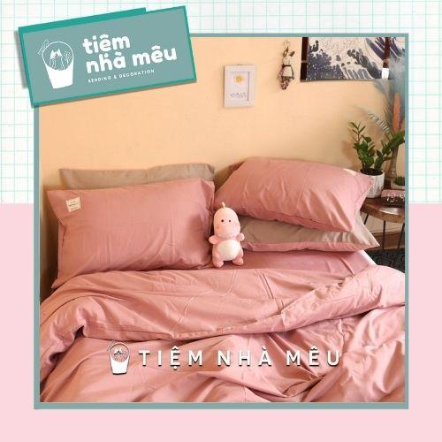 Bộ Chăn Ga Gối Cotton TC Nhập Hàn m6/m8/2m - Tiệm Nhà Mêu 2 Vỏ gối ,drap , vỏ chăn HỒNG PHẤN TRƠN