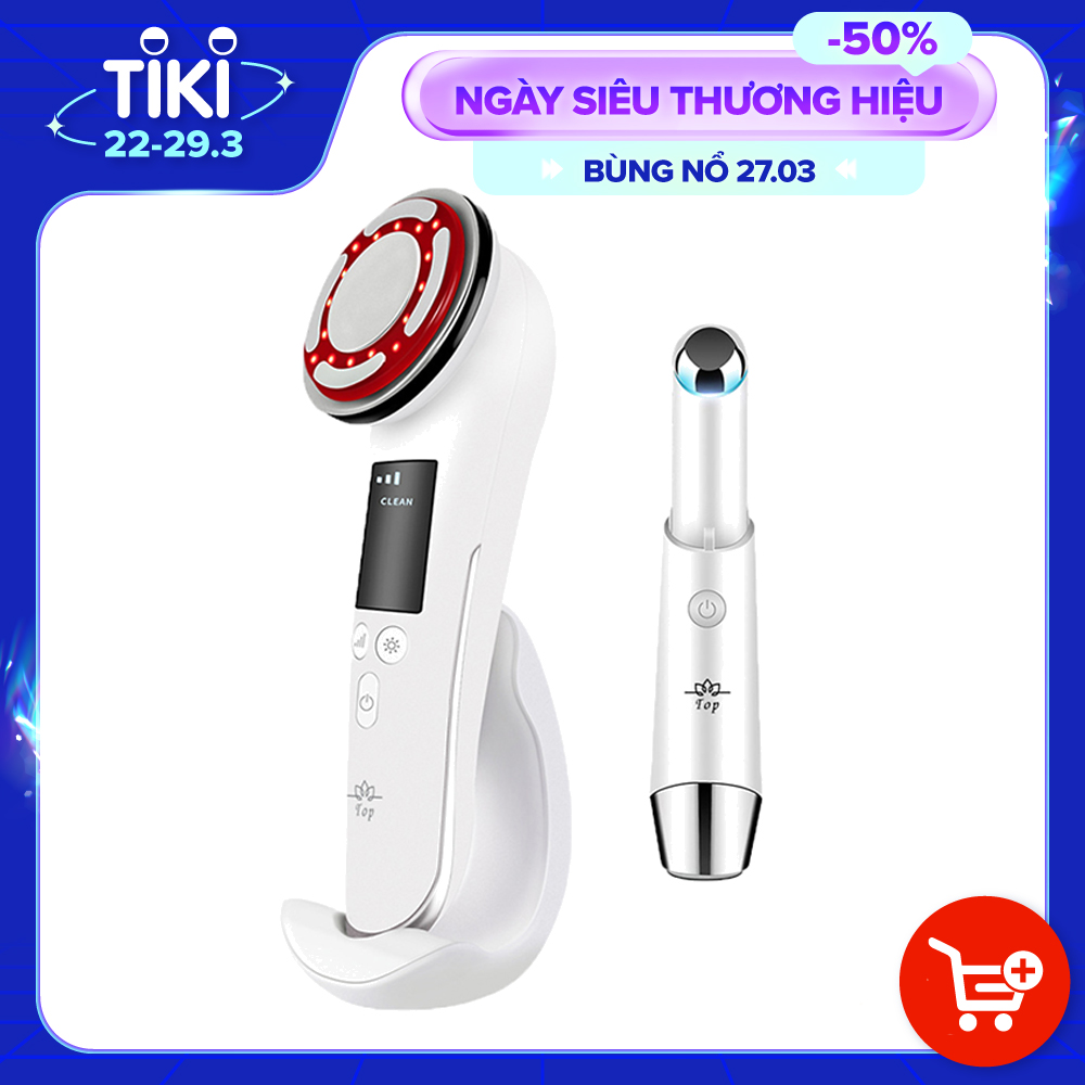 Máy Massage Mặt Làm Đẹp Da 5 in 1 – Photon Nóng Lạnh – EMS Nâng Cơ – Xung Điện Massage Giúp Rửa Sạch Da Mặt, Tăng Cường Hấp Thụ &amp; Khóa Giữ Chất Dưỡng Săn Chắc Làn Da Kèm Máy Massage Mắt Mini Loại Bỏ Quầng Thâm