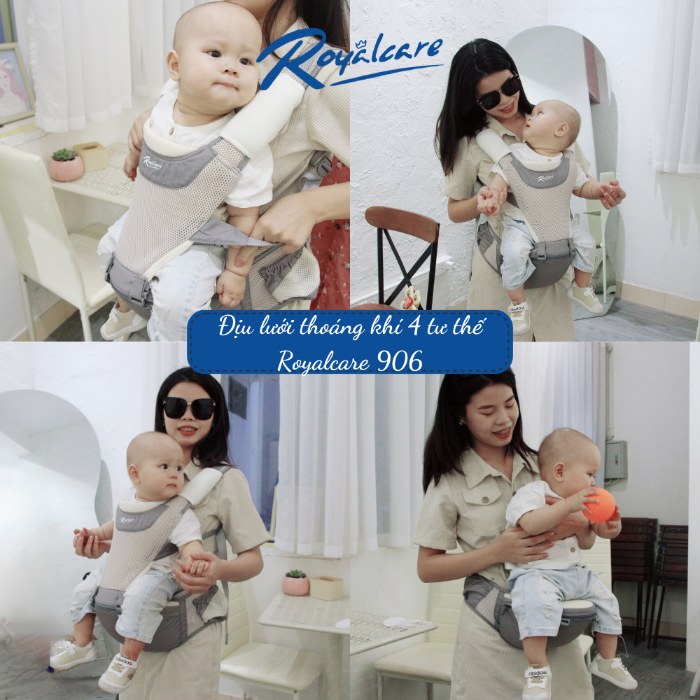 Địu ngồi trẻ em 4 tư thế lưới siêu thoáng Air mesh siêu thoáng Royalcare - 906 - cho bé 3 tháng tới 36 tháng