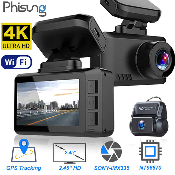 Camera hành trình ô tô thương hiệu cao cấp Phisung 4K, Wifi, 2.45 inch - Mã: G3 - Hàng Nhập Khẩu