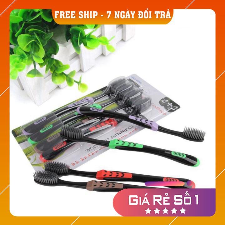 Bàn chải đánh răng ️️Set 4 bàn chải đánh răng than hoạt tính good mẫu mới