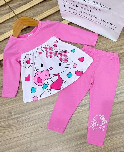 Bộ dài tay dáng babydoll thun cotton 4c borip xuất borip cho bé gái quần áo bé gái