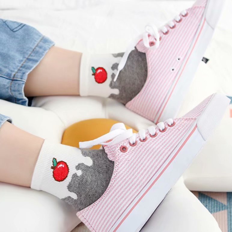 Set 5 Đôi Tất Dáng Dài In Hình Các Món Ăn Ngộ Nghĩnh Tone Màu Dịu Mát TN36