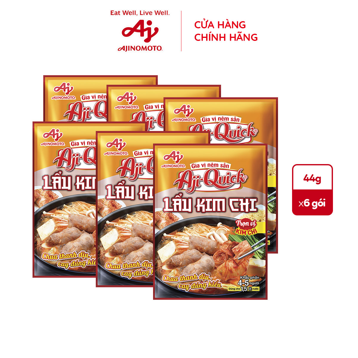 Combo 6 Gói Gia Vị Nêm Sẵn Aji-Quick® Lẩu Kim Chi 44g/Gói
