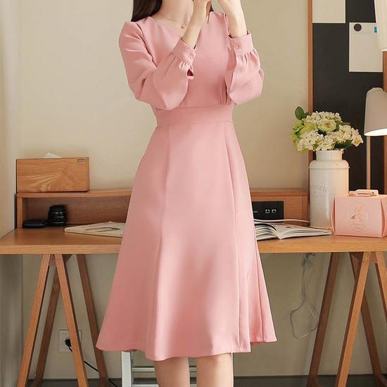 Đầm xòe cổ tim Quyên buộc nơ eo tay dài xinh xắn DL171