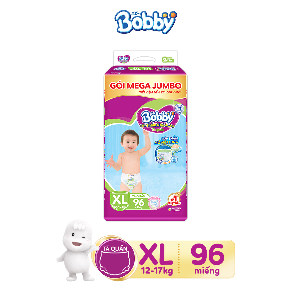 [Tặng thêm 8 miếng] Tã/bỉm quần Bobby 3mm Gạo non XL84