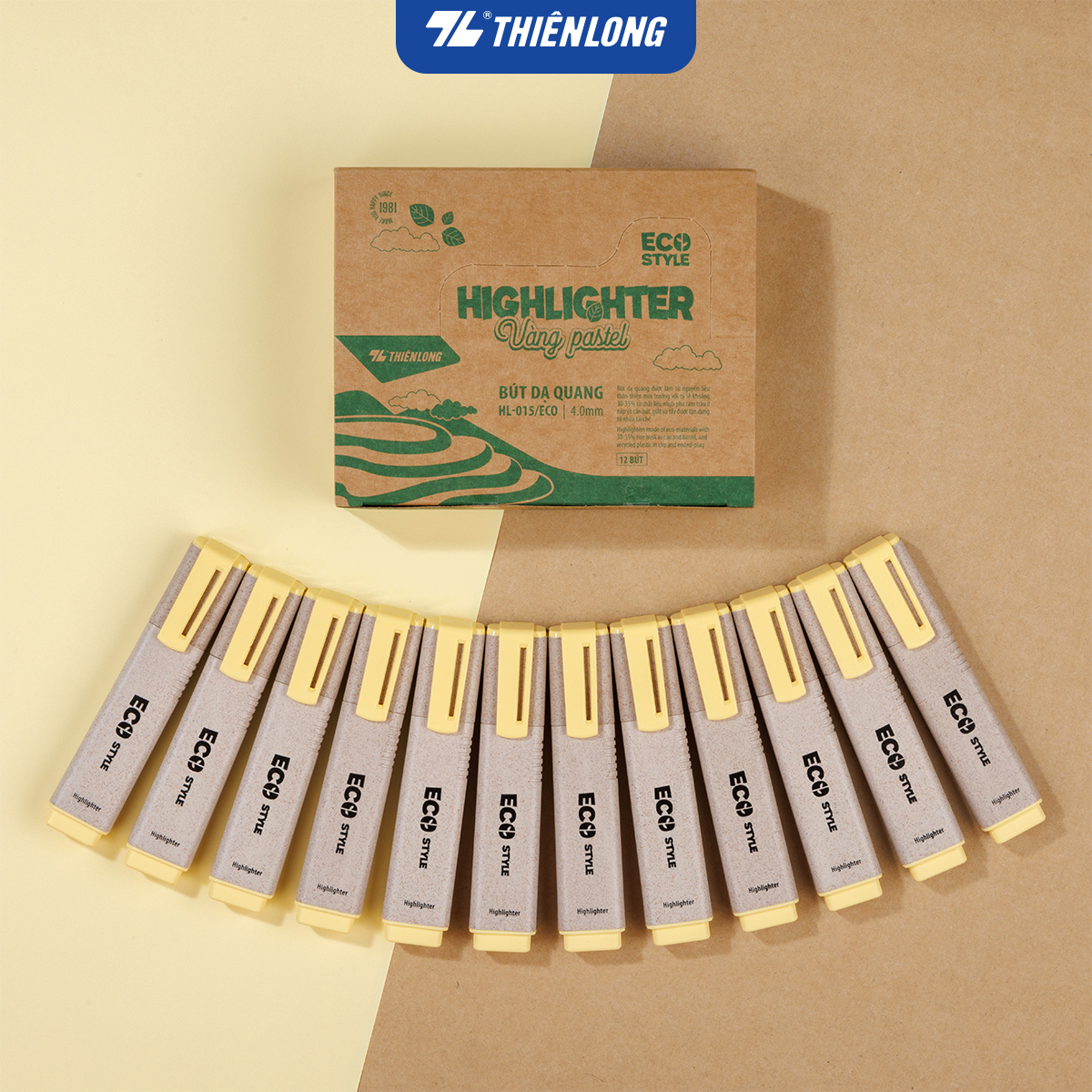 Combo 12 bút dạ quang màu pastel - Eco Style Highlighter Thiên Long HL-015/ECO - Không mất nét khi photocopy