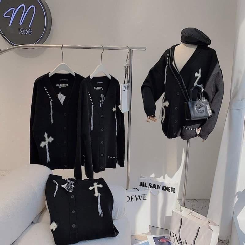 Áo cardigan len Nam Nữ Dệt Kim Thêu Chữ Thập, Áo Khoác Mùa Đông Unisex