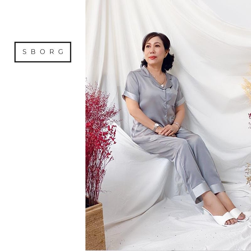 Đồ bộ mặc nhà SBORG bộ ngủ pijama lụa satin cao cấp mềm mịn mát quần áo phối nẹp đơn giản sang trọng có túi sâu bigsize 45-85kg quà tặng Mẹ trung niên và vợ đồ đôi mẹ và con gái thuận tiện mặc nhà ngủ và ra ngoài
