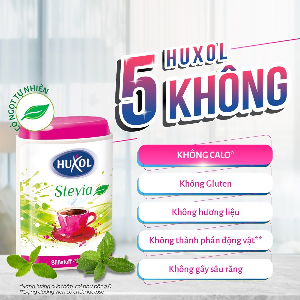 Đường Ăn Kiêng Huxol - Dòng Stevia Cỏ Ngọt (300 viên/ hộp) - Dành cho người tiểu đường, không calo, hỗ trợ người muốn giảm cân - Nhập khẩu từ Đức