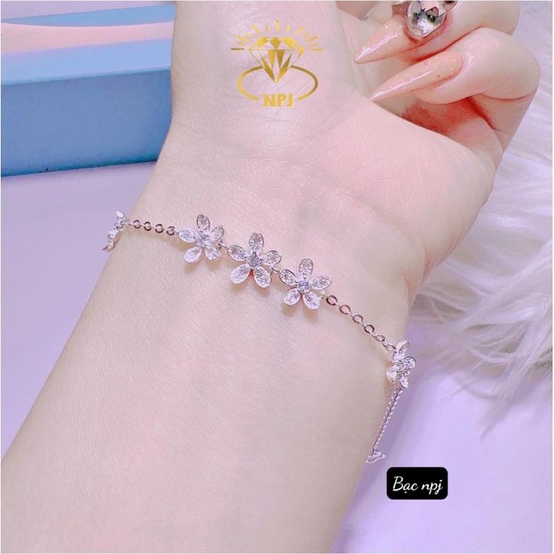 Lắc tay nữ, Vòng tay bông hoa Bạc Ta đính đá ️ XINH XẮN ️ cho nữ - Bạc Npj