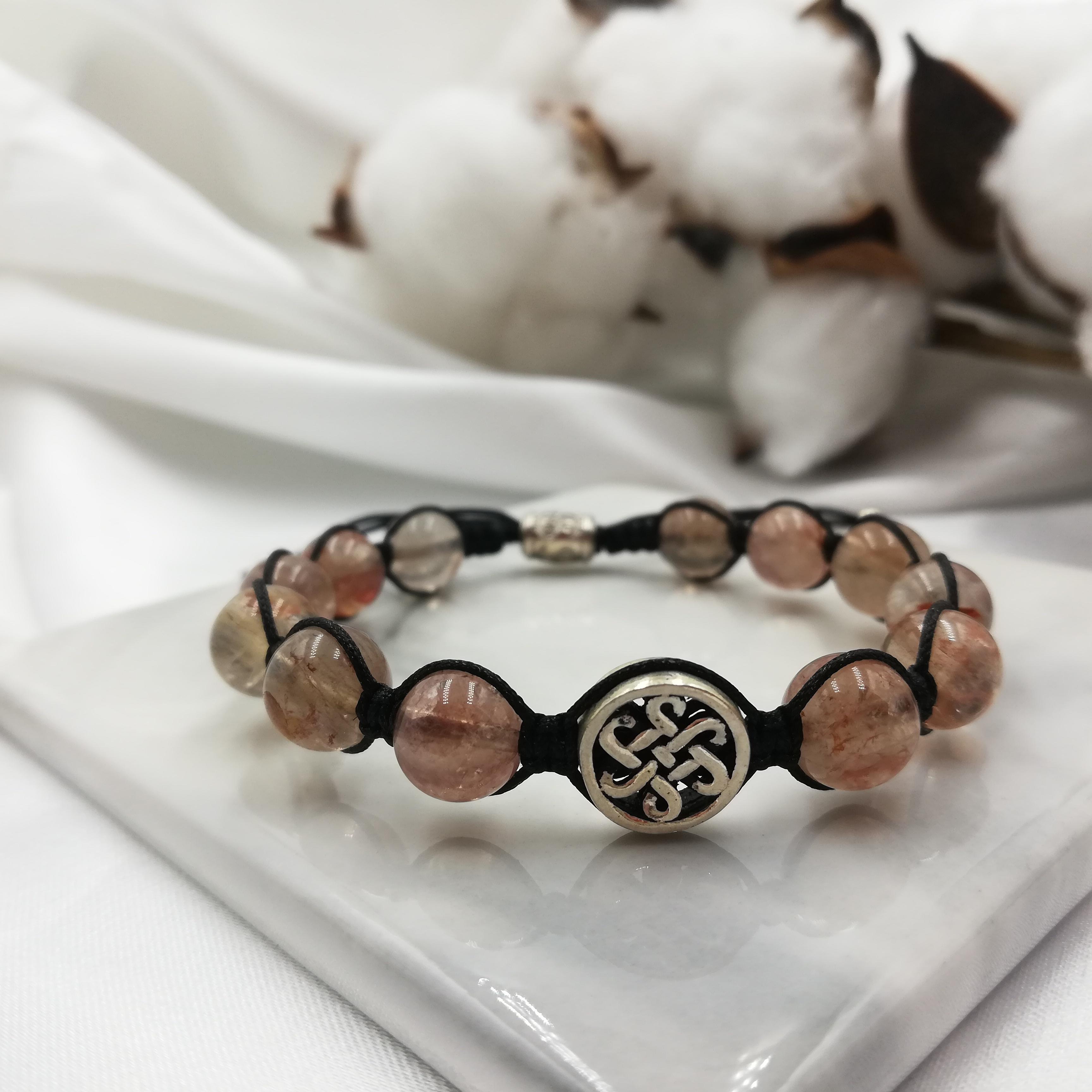 Vòng Tay Thắt Dây Thạch Anh Vân Đỏ Mix Charm Bạc 925