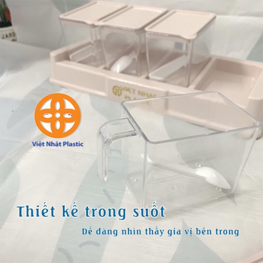 BỘ 4 HỘP NHỰA ĐỰNG GIA VỊ VIỆT NHẬT - LỌ ĐỰNG GIA VỊ 4 NGĂN