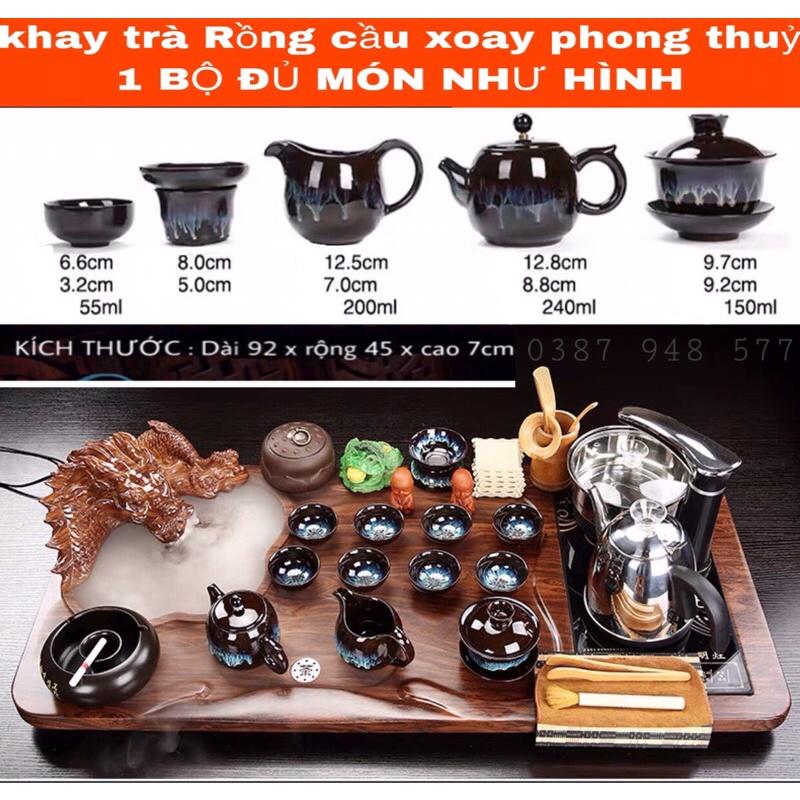 Bàn trà điện thông minh đa năng cao cấp  cảm ứng tự động Khung gỗ 92cm,bàn trà đạo rồng phun nước phong thuỷ 011